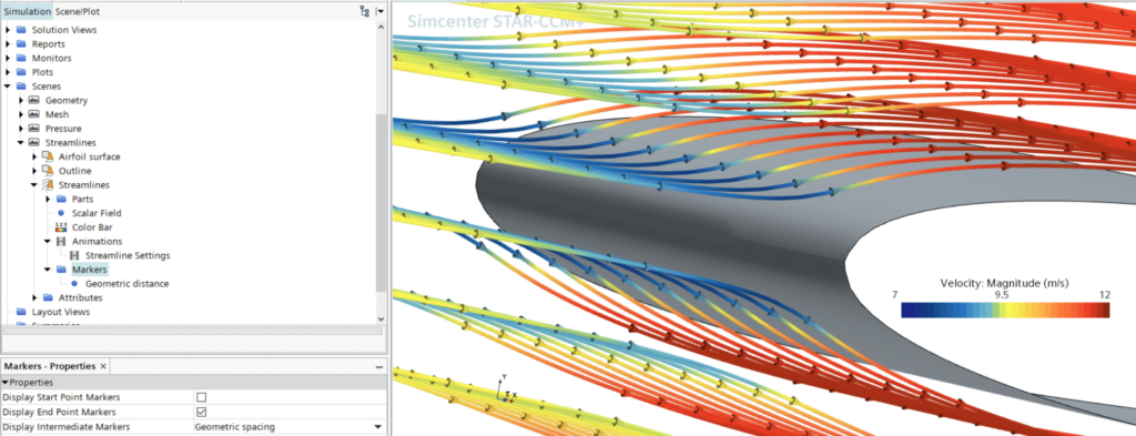Streamlines arrows Simcenter STAR-CCM+|Derived part streamlines STAR-CCM+|Animation streamlines STAR-CCM+|Streamlines airfoil Simcenter STAR-CCM+