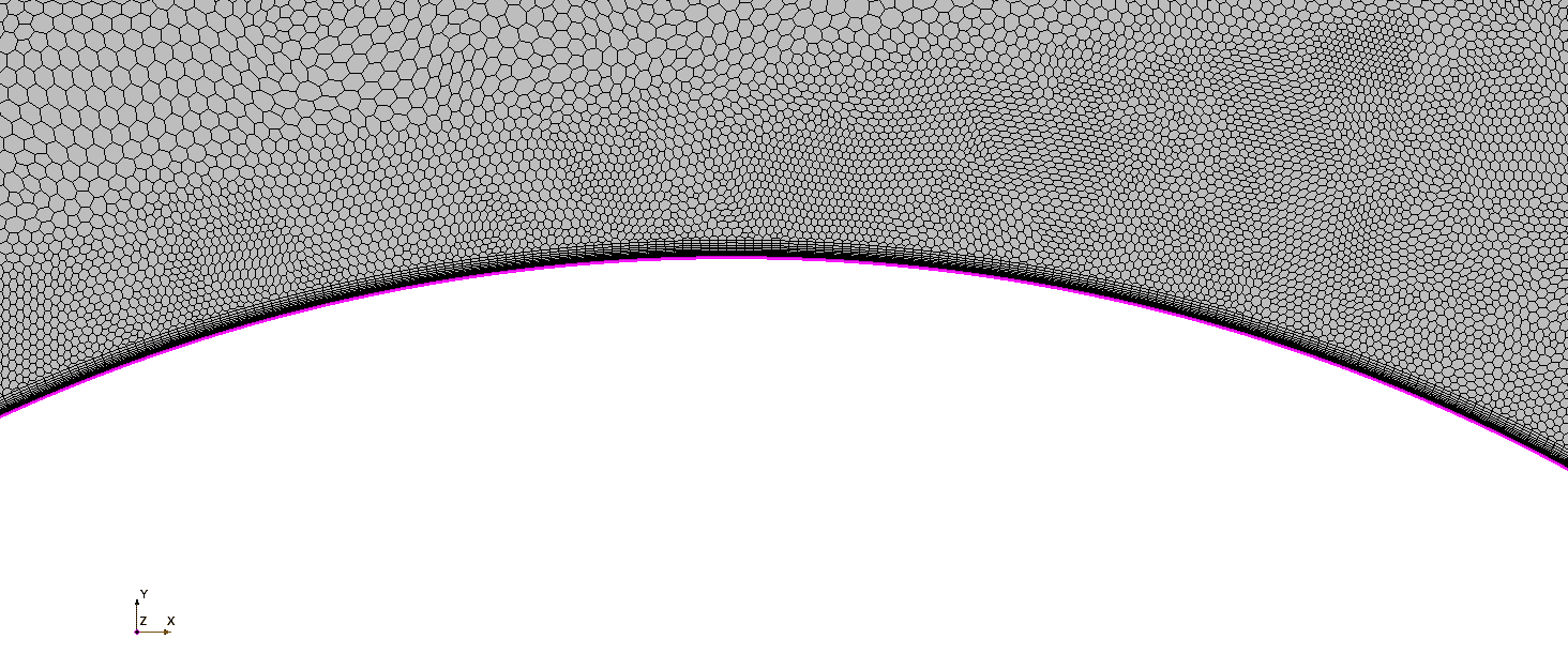Polyhedral mesh with prism layers around a cylinder