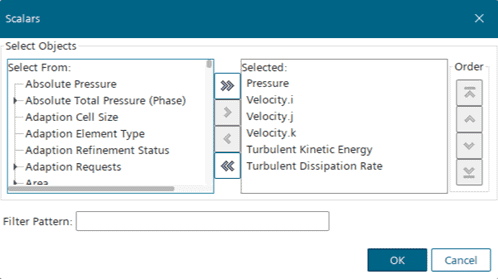 Scalars selection dialog box