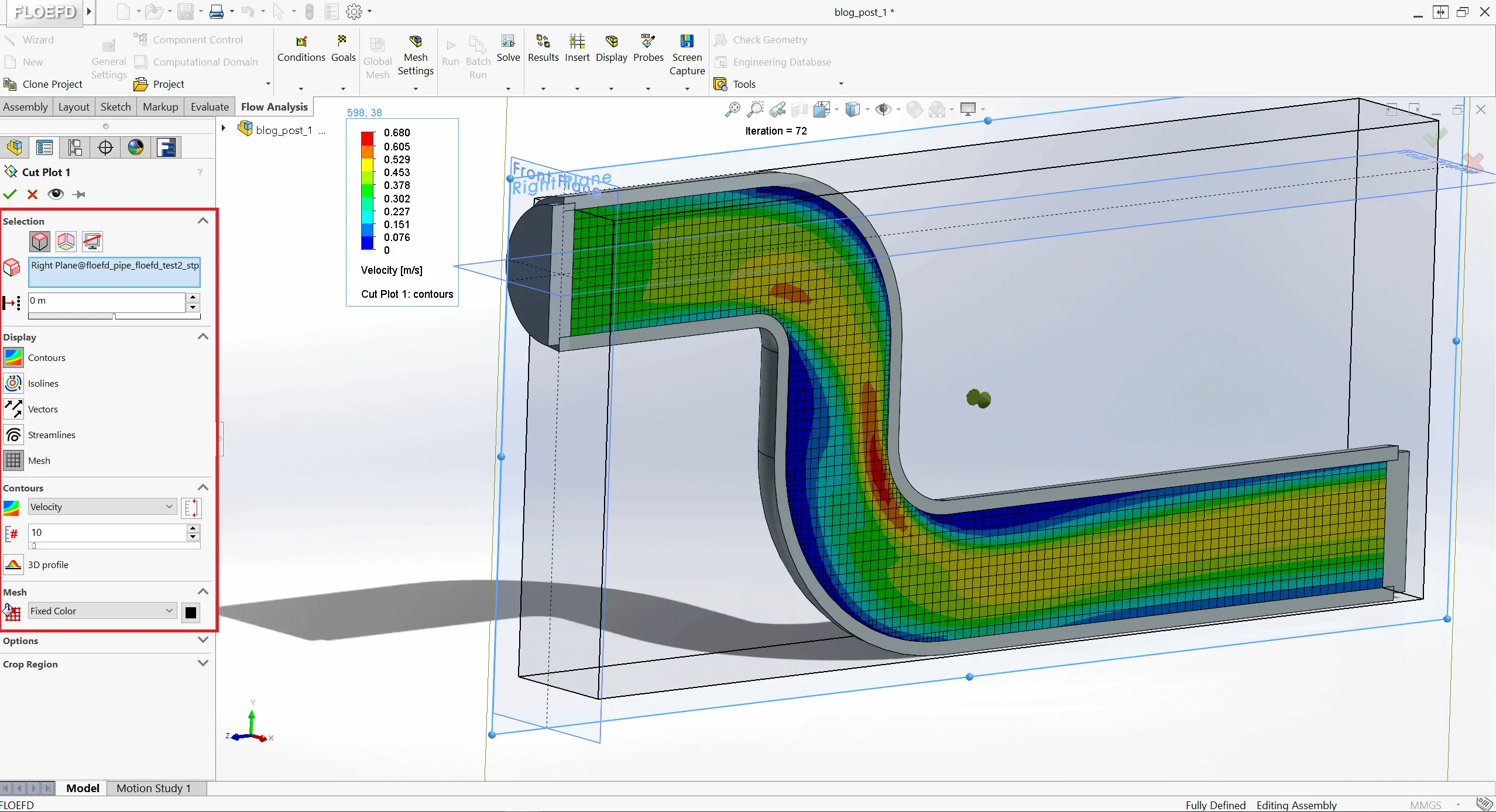 1 contour velocity with mesh 1 modified