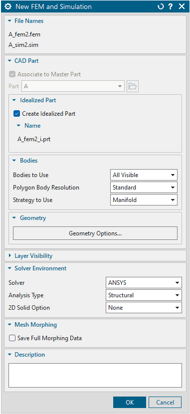 fem file creation from a part showing idealized part tick box
