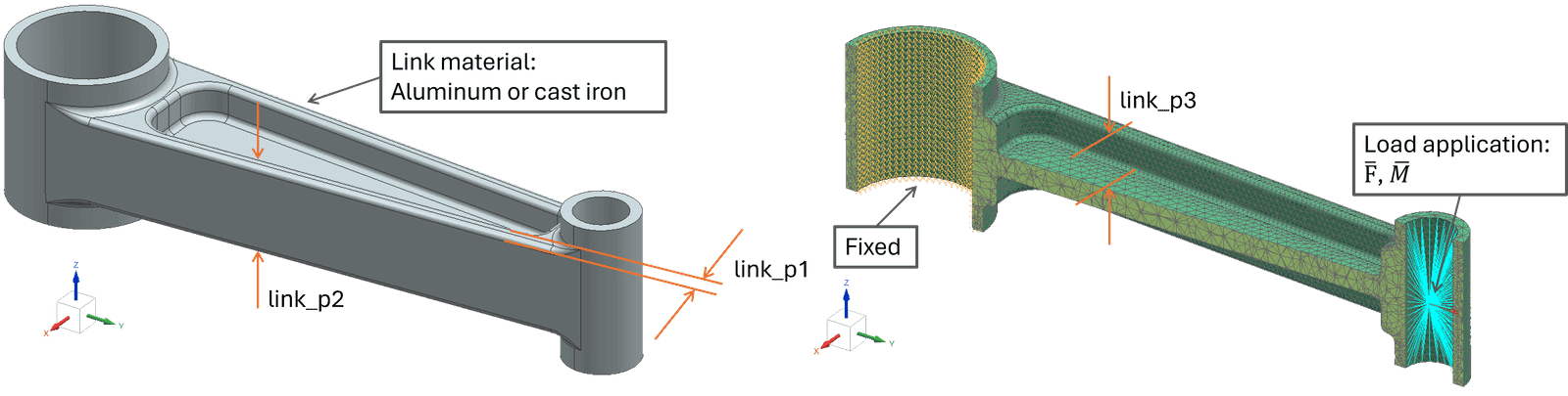 The solid cast link which will be used in the Evaluation only parameter study in the Design Space Explorer to optimize the design. 