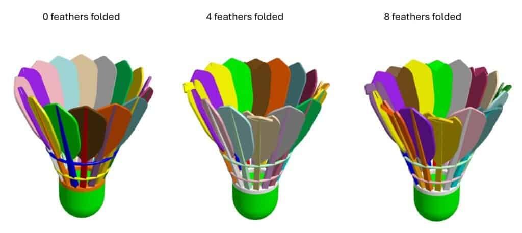 shuttle simulation badminton folded feathers