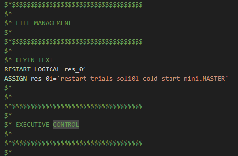 Restart as seen in the input deck of a SOL101 solution.
