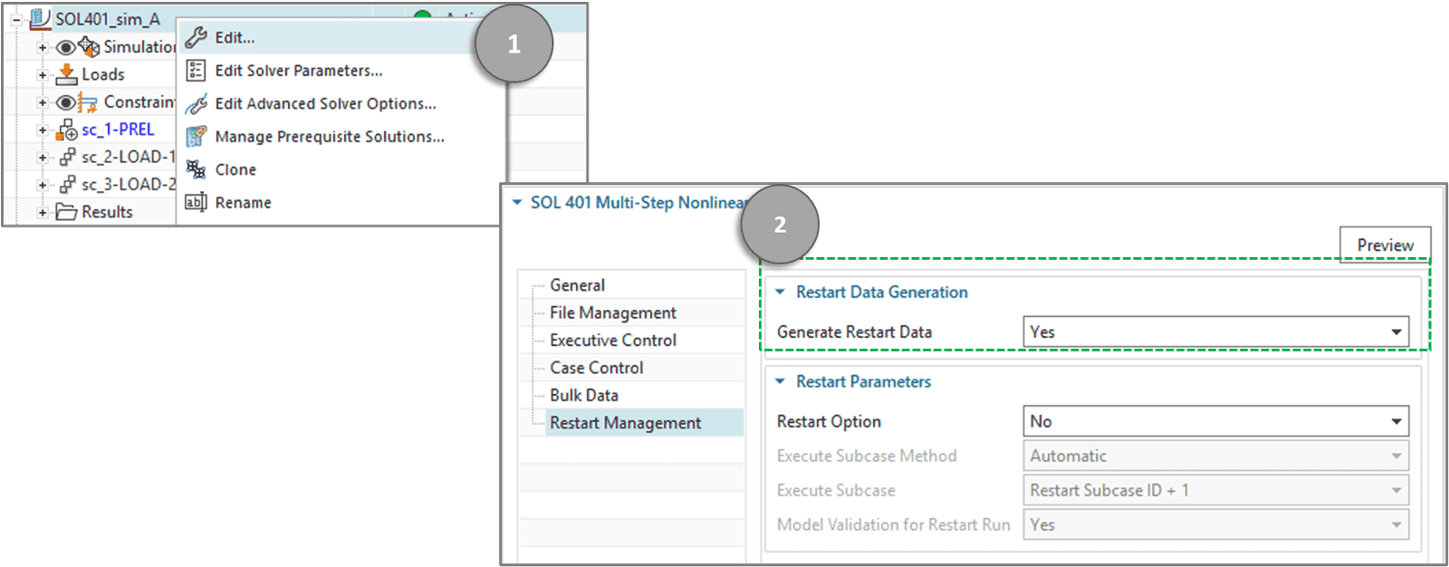 How to activate generation of restart file data