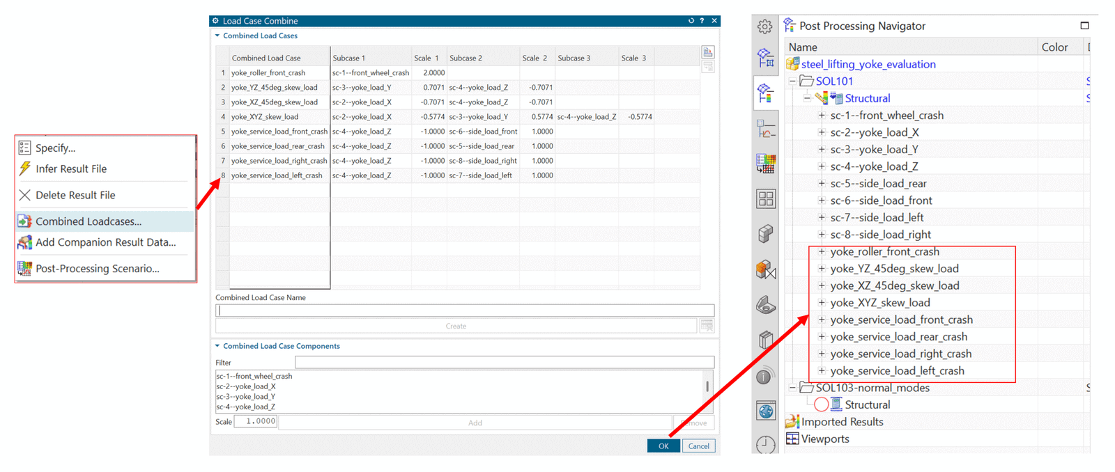 Combined loadcases being added directly to the results in the Post Processing Navigator.