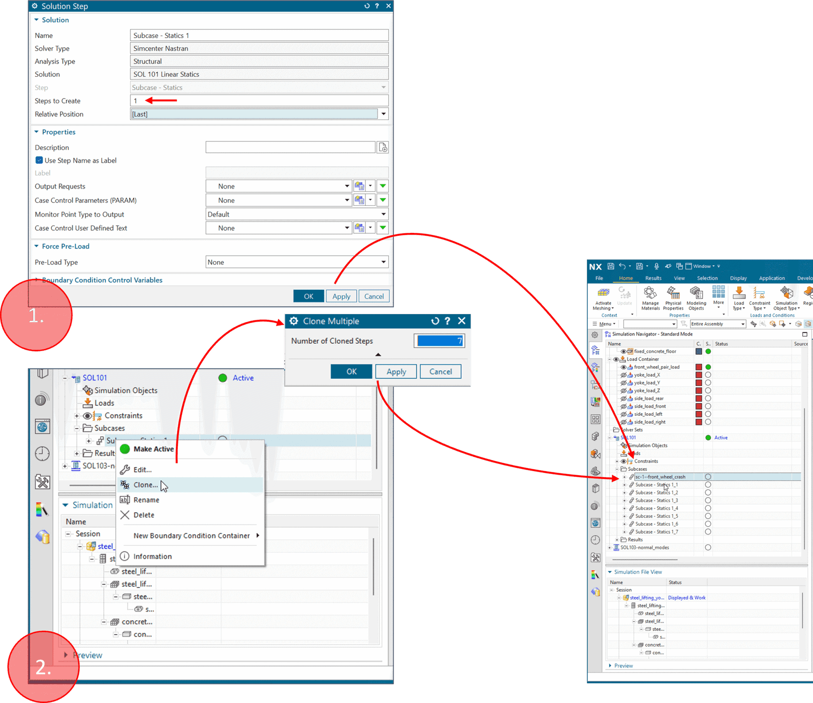 Showing how many subcases can be created either by cloning subcases or by creating a new and setting a number of subcases to be created.