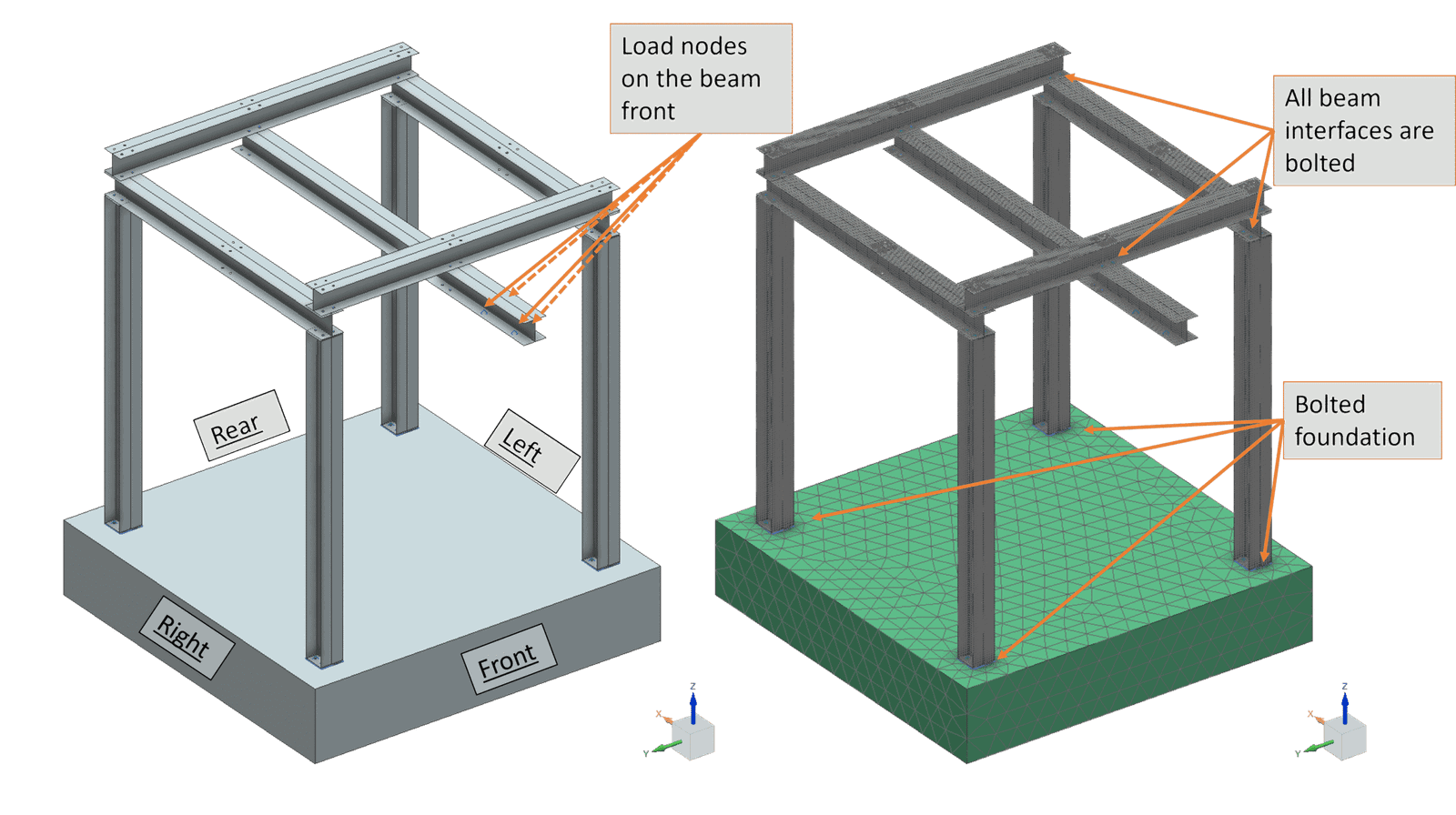 Showing the concrete base and the steel structure to be evaluated in SC3D.