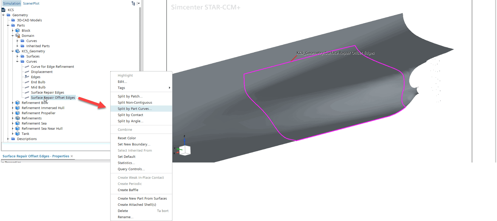 splitSurfaceByPartCurve