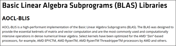 AMD CPU Basic Linear Algebra Subprograms