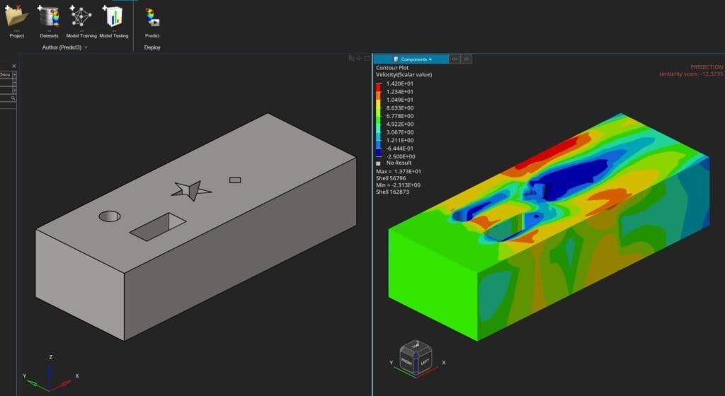 Simcenter PhysicsAI prediction of a velocity field next to the part geometry