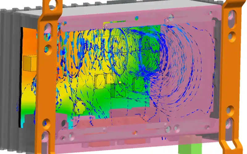 Electronics: Airflow and temperatures in an electronics enclosure, in Simcenter FLOEFD