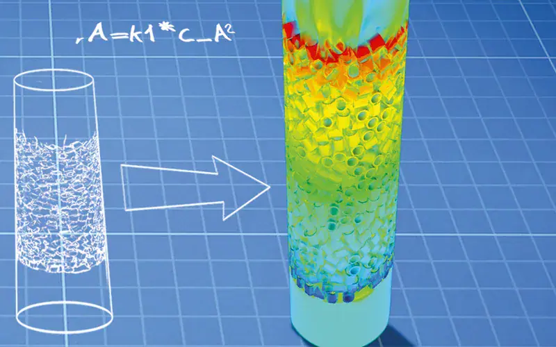 Chemical: Flow and heat transfer in a packed bed reactor