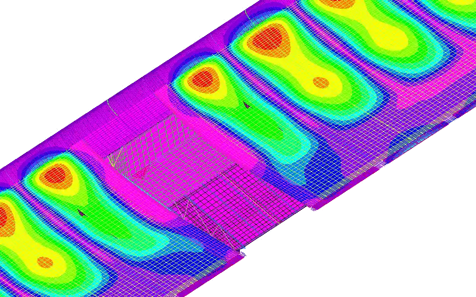 Simcenter Femap contour plot of total translation on the shell mesh of a Solar Impulse wing section