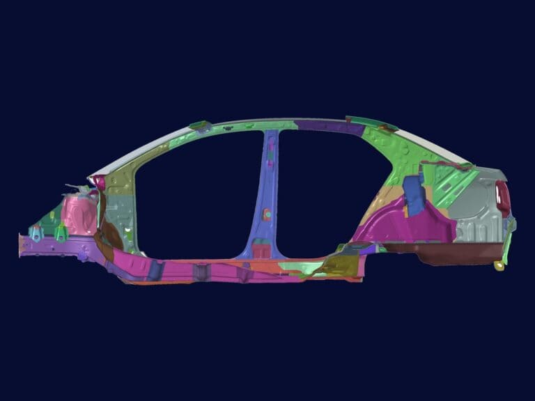 Car body side frame meshed in Simcenter HyperMesh