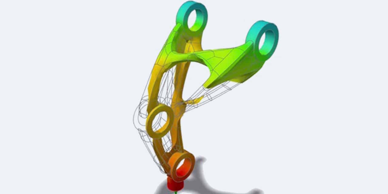 Optimised bracket with a colour stress plot in Simcenter Inspire 2026.1