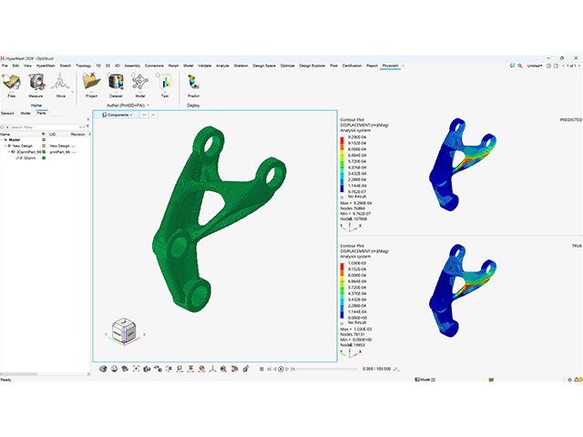 PhysicsAI interface with a component model and predicted contour results