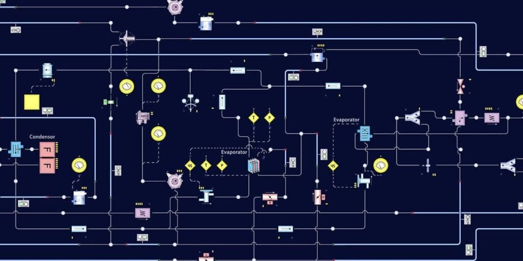 Simcenter Flomaster network model of an automotive air-conditioning and cabin climate system