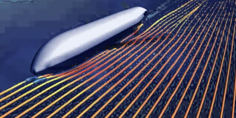 Flow render from a Simcenter HEEDS design study, with streamlines coloured by speed