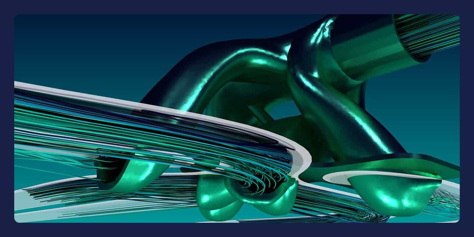 Duct shape from topology optimisation in Simcenter STAR-CCM+, with flow streamlines through it