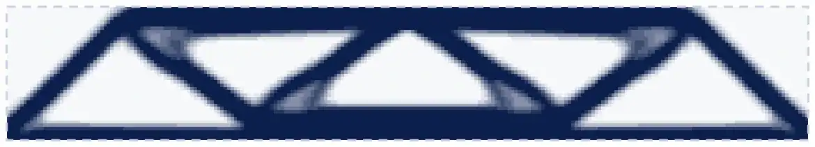 Filter with the radius scaled to the finer mesh, 120 by 40 elements per half beam: the same layout as the filtered coarse mesh