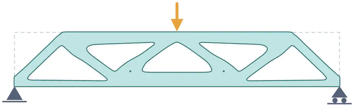 The same result as a smooth part in mint, traced where the density is 0.5, over a faint copy of the element densities