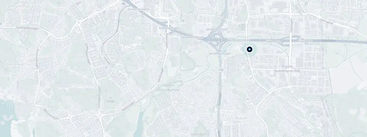 Map of Askim, south of Gothenburg, with the Volupe head office marked on Kobbegårdsvägen 7.